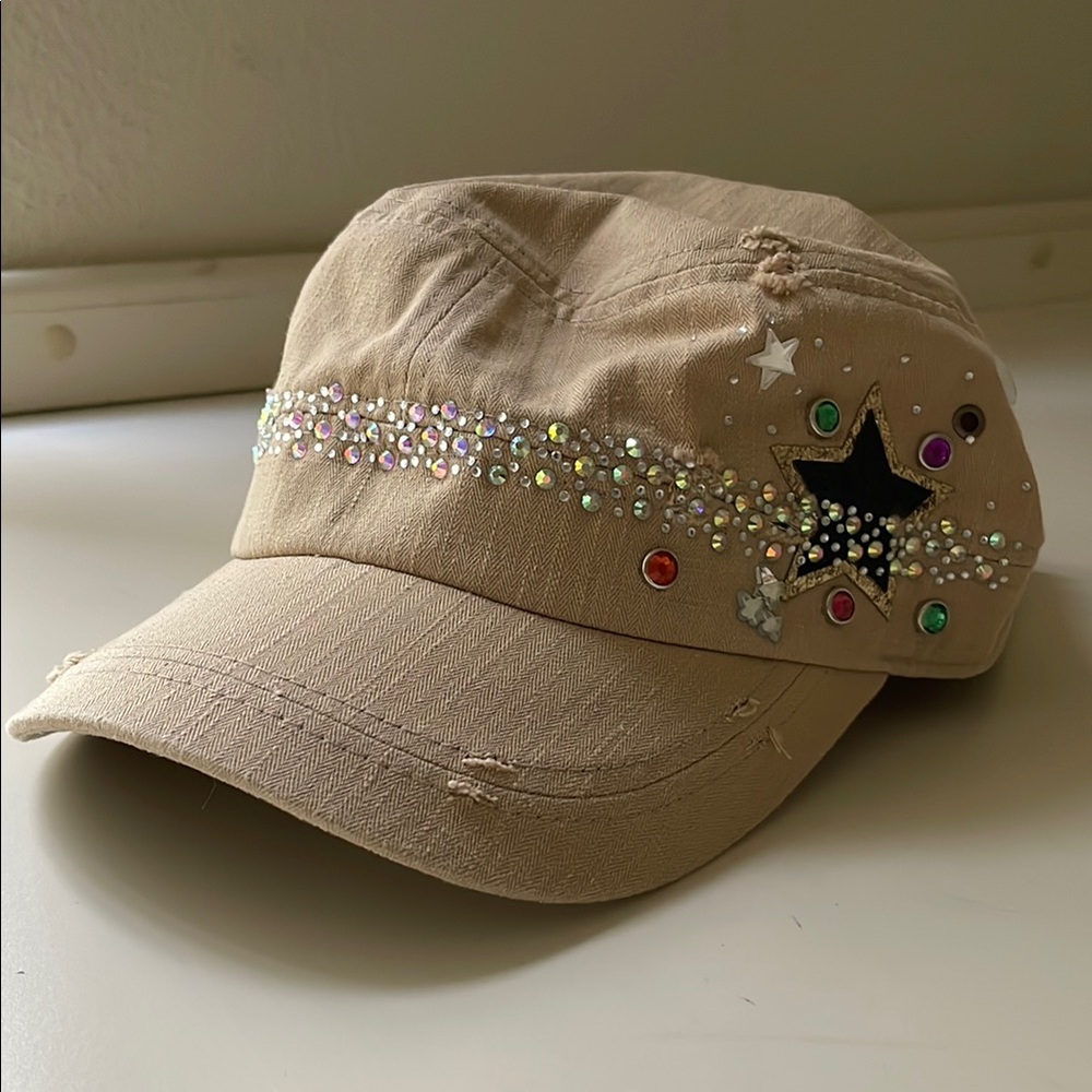 Y2K Tan Star Rhinestone Hat